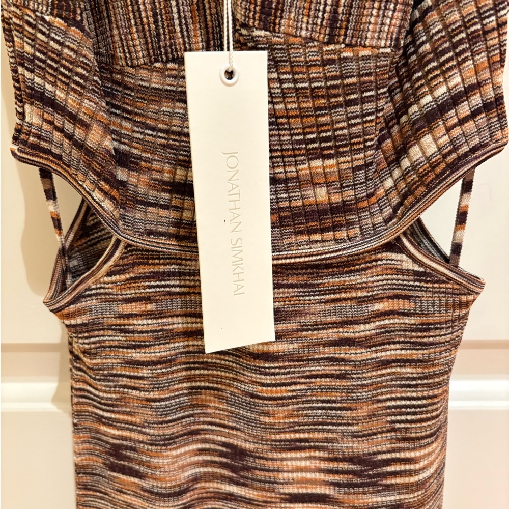 Johnathan Simkhai Chocolate Multi Shania Pleated Space Dye Maxi Dress NWT - Picture 6 of 7